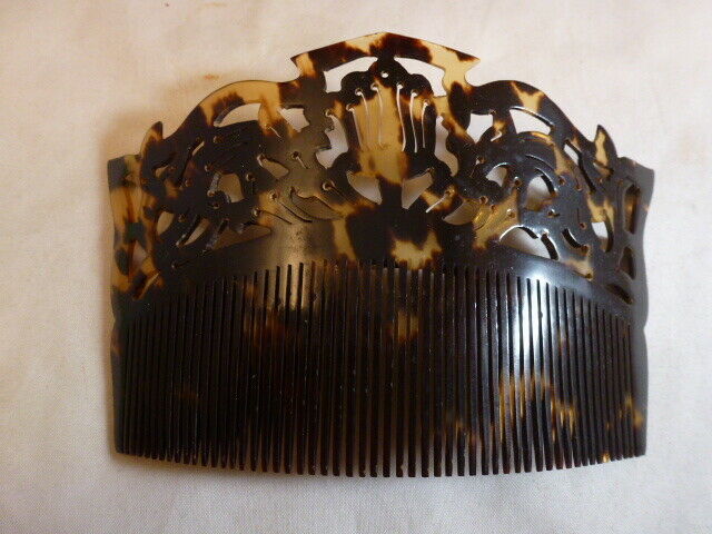 Antique Victorian Tortoise Shell Intricately Carved Comb Hair Piece Vintage Usa