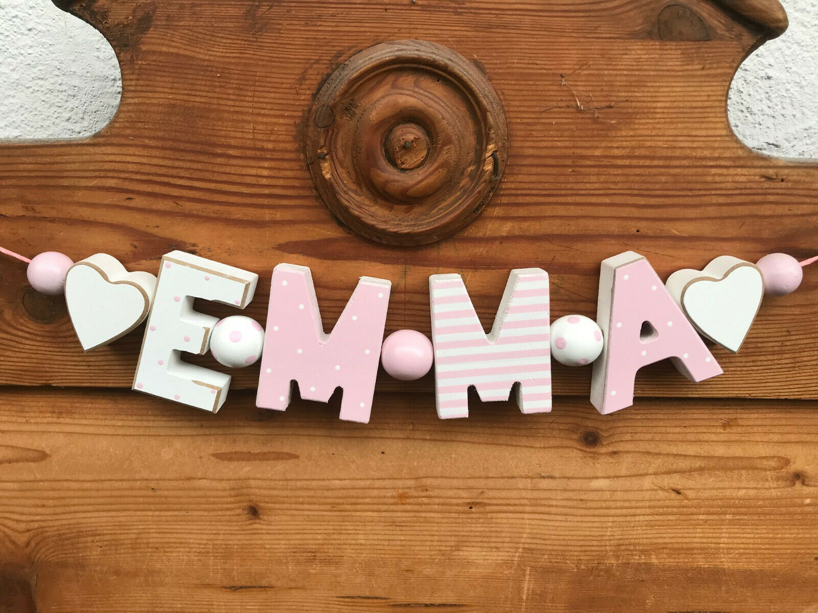 "emma" Pink Wooden Letters Babygirl Wall Nursery Decor Personalized Baby Name