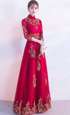 Chinese Wedding Dress Qipao Kua Kwa Cheongsam 25 Special Elegant Laze Long Dress