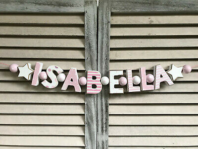 "isabella" Pink Wooden Letters Babyname Nursery Decor Personalized Baby Name